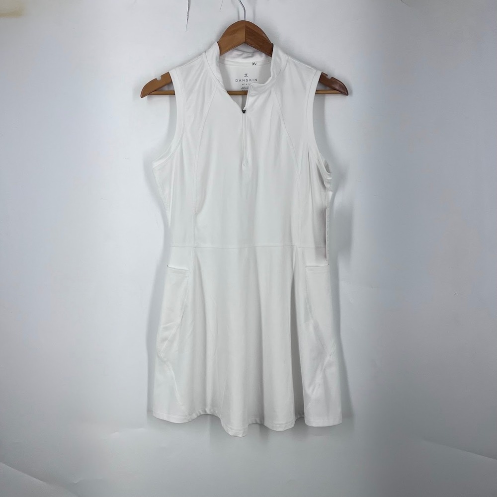 Danskin Womens Bright White Sleeveless Quarter Zip Golf Dress Pockets DN9809 M